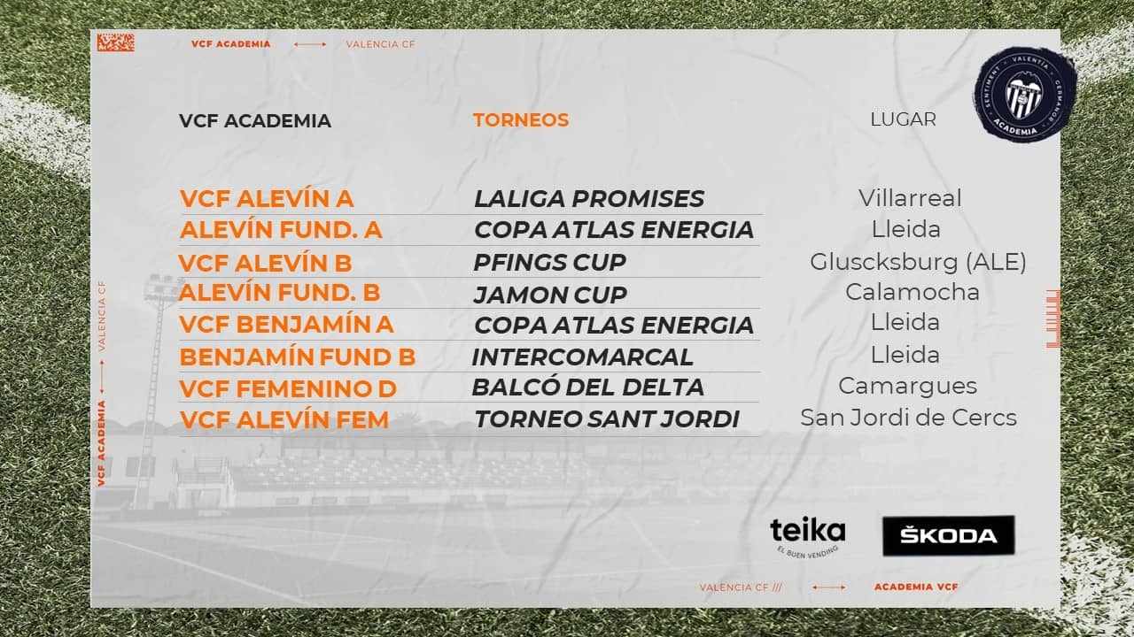 Los horarios de los equipos de la Academia VCF - Valencia CF